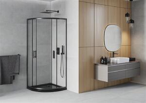 Mexen Rio, negyed kör alakú zuhanykabin tolóajtóval 80 x 80 cm, 5mm átlátszó üveg, fekete profil + fekete zuhanytál, 863-080-080-70-00-4170B