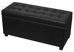 Modern Tárolós Zsámoly - Fekete Műbőr - 87,5x36x41 cm