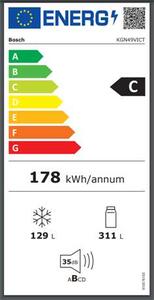 Bosch KGN49VICT Alulfagyasztós hűtőszekrény, 440L, M:203, NoFrost, C energiaosztály