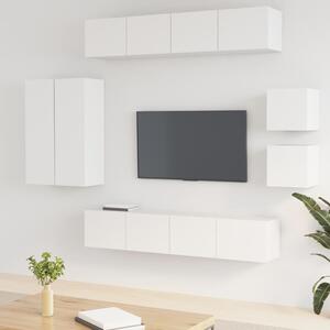 Fehér Falra Szerelhető TV Szekrény Szett - 8 részes