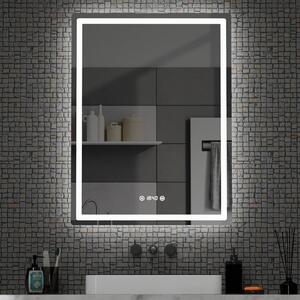 60x80cm álló fürdőszobai LED tükör | Páramentesítő - Óra - Fényerő és színhőmérséklet szabályozás