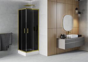 Mexen Rio, szögletes zuhany tolóajtóval 80 (ajtó) x 80 (ajtó) x 190 cm, 5mm szürke üveg, arany profil + fehér zuhanytálca RIO, 860-080-080-50-40-4510