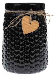 Wood heart kerámia váza fekete, 12 x 17,5 cm
