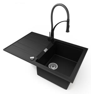Gránit mosogatótálca NERO Signal + zuhanyfejes Duo-Flex csaptelep + dugókiemelő (matt fekete)