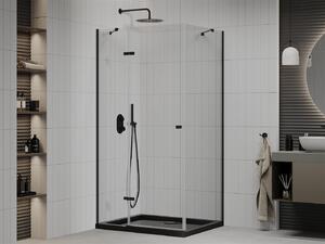 Mexen Roma, zuhanykabin 1 szárnyú ajtóval 80 (ajtó) x 100 (fali) cm, 6 mm átlátszó üveg, fekete profil, vékony zuhanytálca 5 cm fekete fekete szifonnal, 854-080-100-70-00-4070B