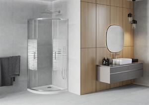 Mexen Rio, negyed kerek zuhanykabin tolóajtóval 80 x 80 cm, 5mm átlátszó üveg / csíkok, króm profil + fehér zuhanytálcák, 863-080-080-01-20-4110
