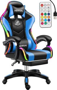 Likeregal 920 LED-es masszázs gamer szék lábtartóval kék TT-1116