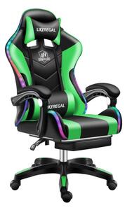 Likeregal 920 LED-es masszázs gamer szék lábtartóval zöld TT-1114