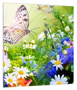 Nyári virágok és a lepke képe (30x30 cm)