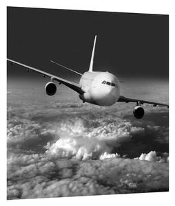 Fekete-fehér kép egy repülőgép a felhők (30x30 cm)