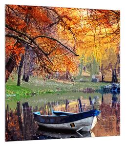Őszi kép egy csónakkal (30x30 cm)