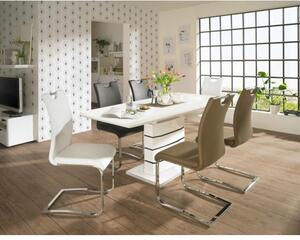 KONDELA Meghosszabbítható étkezőasztal, fehér extra magasfényű HG, 140-180x90 cm, MEDAN