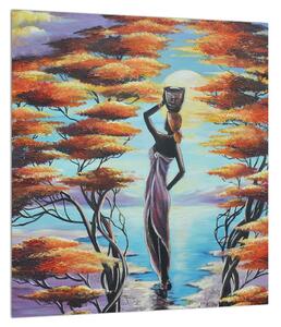 Orientális kép - női alak, fák és a nap (30x30 cm)