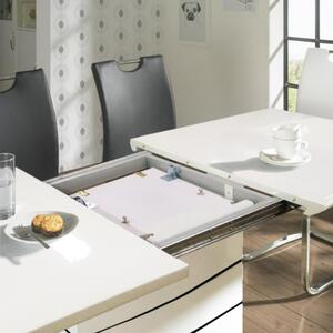 KONDELA Meghosszabbítható étkezőasztal, fehér extra magasfényű HG, 140-180x90 cm, MEDAN