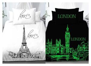 Világító pamut ágyneműhuzat Deluxe 3D nappal Párizsban éjszaka Londonban 200x140cm+90x70cm TiaHome