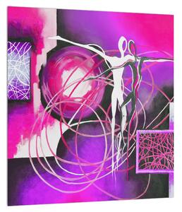 Táncosok - absztrakt lila kép (30x30 cm)