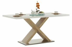 KONDELA Étkezőasztal, fehér magasfényű HG/sonoma tölgy, 160x90 cm, FARNEL