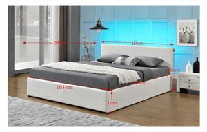 KONDELA Modern francia ágy RGB LED világítással, fehér, 160x200, JADA NEW