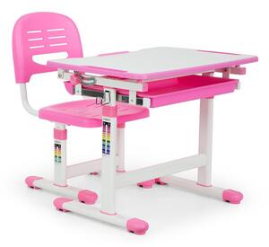 OneConcept Annika gyerek íróasztal, kétrészes készlet, asztal, szék, állítható magasságú, rózsaszín