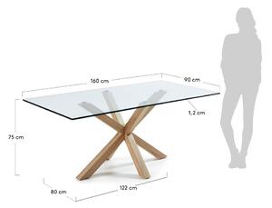 Üveg étkezőasztal természetes talpazattal, 160 x 90 cm - Kave Home
