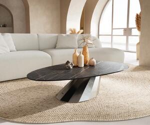DELIFE Dohányzóasztal Edge ovális 140x75 cm Laminam® kerámia Noir Desir barna rozsdamentes acél szálcsiszolt