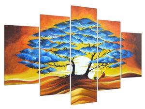 Orientáis kép - kék fa és a nap (150x105 cm)