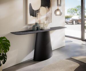 DELIFE Konzolasztal Edge hajóformájú 180x40 cm Laminam® kerámia Nero Greco antracit Conos fekete fém