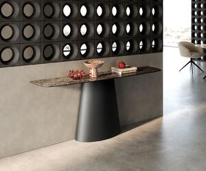 DELIFE Konzolasztal Edge hajóformájú 180x40 cm kerámia emperador extra polírozott sötétbarna kúpos fém fekete