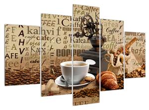 Kávé, kávédaráló és a croissant kép (150x105 cm)