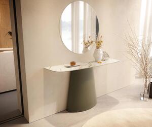 DELIFE Konzolasztal Edge hajóformájú 140x40 cm kerámia calacatta luxe fehér arany szürke Conos fém titán színű effekt finish