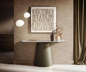 DELIFE Konzolasztal Edge hajóformájú 140x40 cm kerámia onyx pearl Conos fém titán színű effekt finish