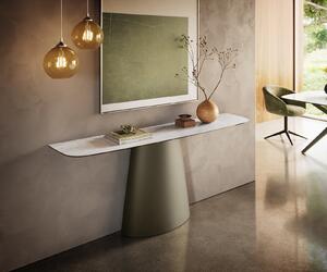 DELIFE Konzolasztal Edge hajóformájú 180x40 cm kerámia onyx pearl Conos fém titán színű effekt finish