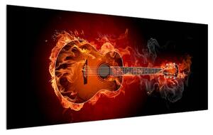 Lángoló gitár képe (120x50 cm)