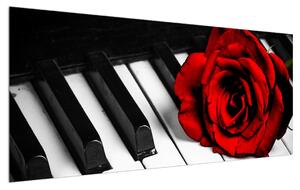 Zongora és egy rózsa képe (120x50 cm)