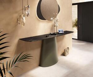 DELIFE Konzolasztal Edge hajóformájú 180x40 cm Laminam® kerámia Noir Desir barna Conos fém titán színű hatású