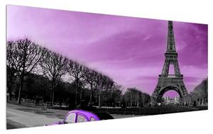 Eiffel torony és a lila autó kép (120x50 cm)