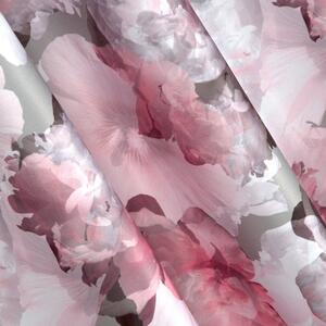 Fekete-rózsaszín függöny fogón, virágmotívummal Hossz: 250 cm