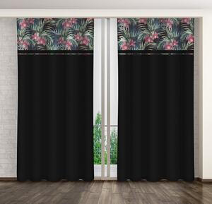 Eredeti fekete függöny színes virágcsíkkal Hossz: 250 cm