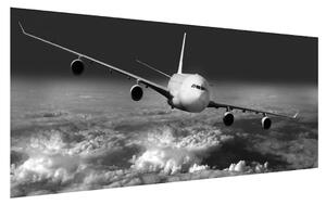 Fekete-fehér kép egy repülőgép a felhők (120x50 cm)