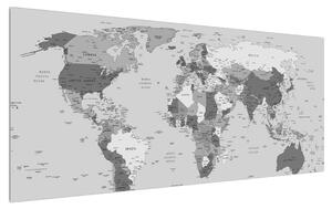 Világ térkép fekete-fehér képe (120x50 cm)