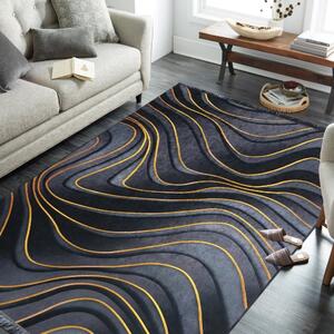 Exkluzív fekete szőnyeg arany mintával és bojtokkal Szélesség: 160 cm | Hossz: 220 cm