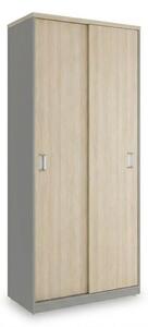 SimpleOffice magas szekrény 80 x 40 x 180 cm, világos tölgy / szürke