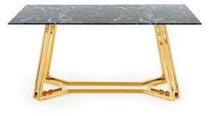 Asztal Houston 1137, Aranysárga, Fekete márvány, 75x90x160cm, Edzett üveg, Fém