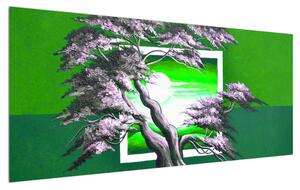 Zöld kép - fa a napkeltekor (120x50 cm)