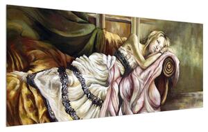 Ruhába öltözött szomorú hölgy képe (120x50 cm)