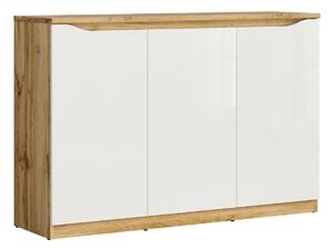 Szekrény Avifera 101, Laminált forgácslap, 92x135x40cm, Fényes fehér, Wotan tölgy