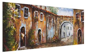 Medditerán utca festmény képe (120x50 cm)
