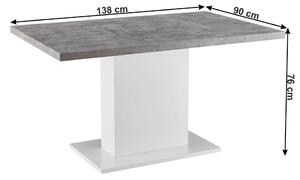 KONDELA Étkezőasztal, beton/fehér extra magas fényű HG, 138x90 cm, KAZMA