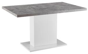 Étkezőasztal, beton/fehér extra magas fényű HG, 138x90 cm, KAZMA