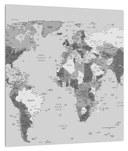 Világ térkép fekete-fehér képe (30x30 cm)